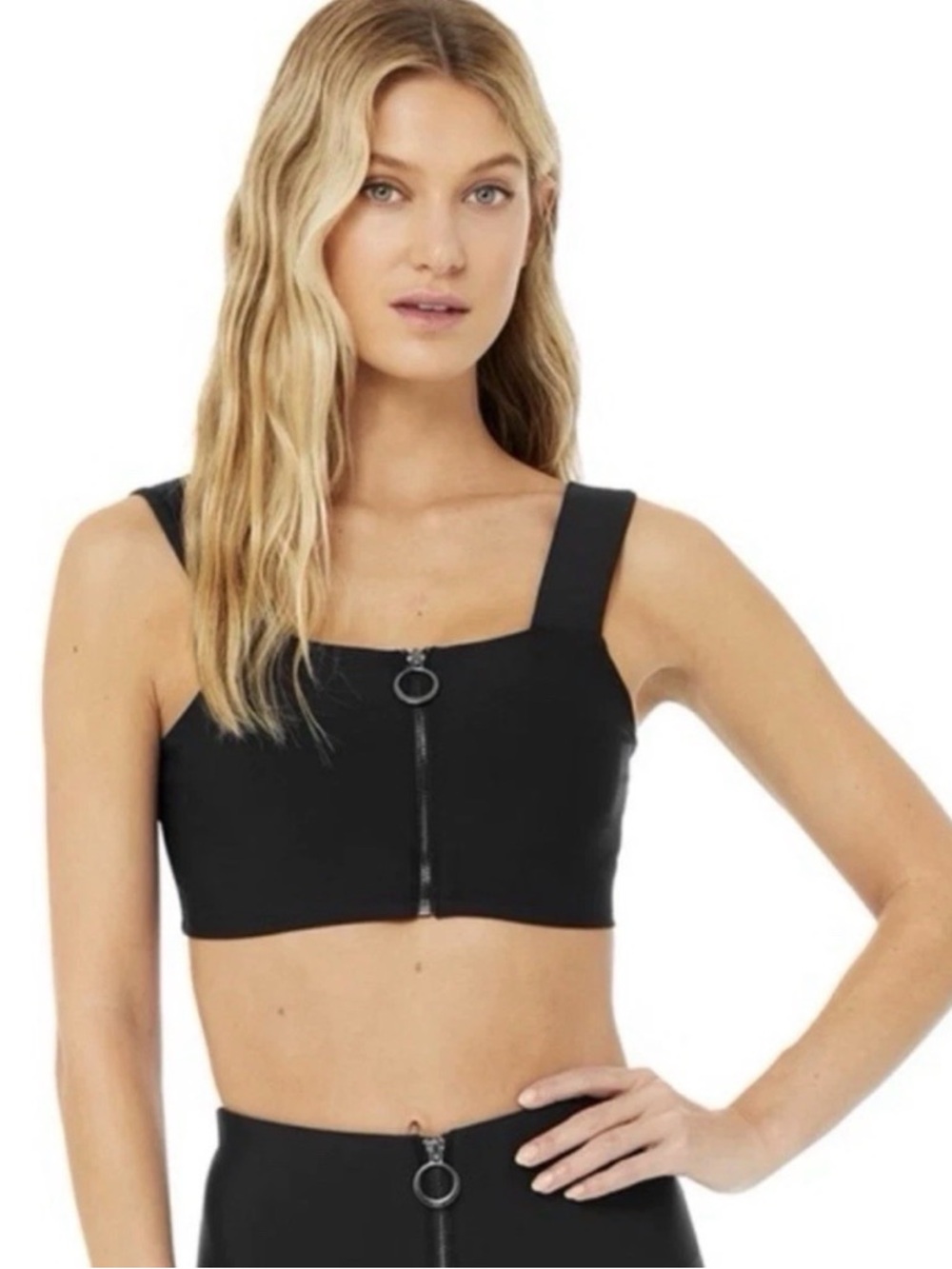 ALO Fast Front Zip Black Bra Crop Top Small